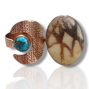 Sterling Silver Sponge Coral and Copper Mojave Turquoise Stone Rings (2)